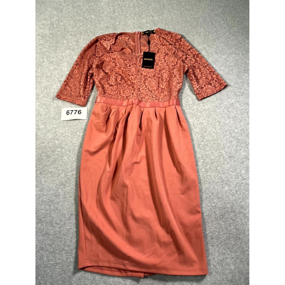 Miusol Sheath Dress Womens Medium Cinnamon Pink Lace Floral Stretch Back Zip